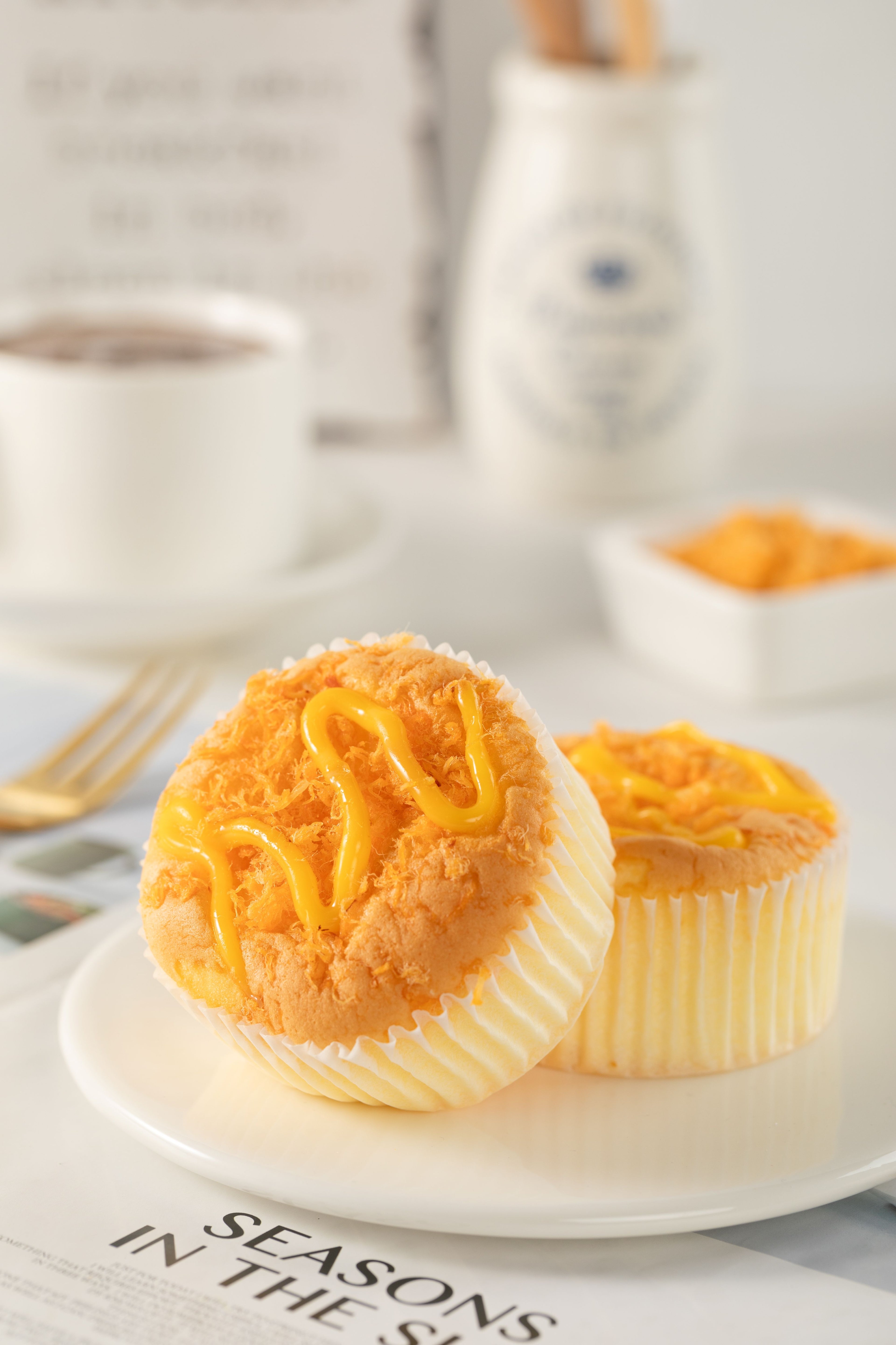 KONGWENG Savory Chiffon Cake with Cheese Sauce & Pork Floss – Soft, Fluffy & Umami-Rich